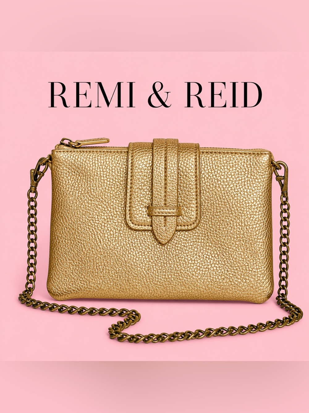 Remi & Reid Metallic Gold Pebbled Crossbody Bag